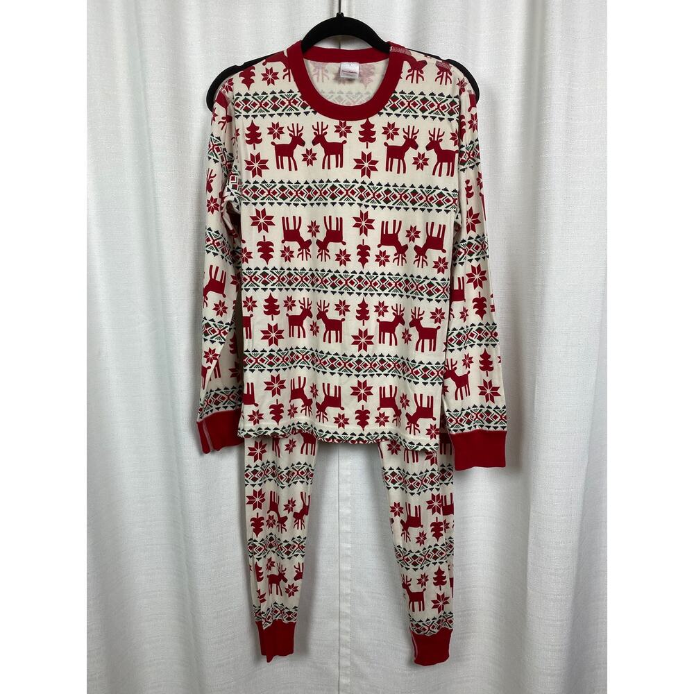 Hanna Andersson Cream&Red Deer Print Holiday Pajama Set Sz.S - Picture 3 of 11